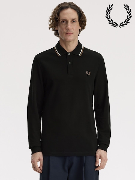Black - Regular Fred Perry Long Sleeve Twin Tipped Polo Shirt