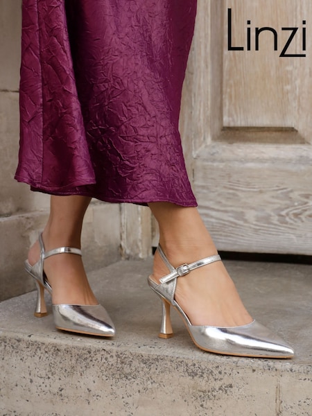 Linzi Silver Natalia Open Back Stiletto Court Heels (Q69293) | £38