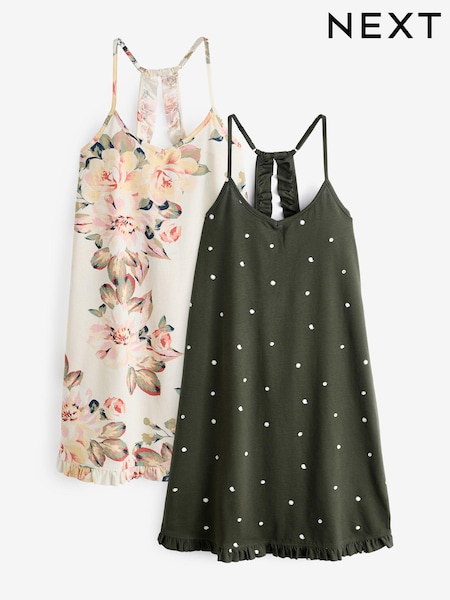 Khaki Floral 100% Cotton Slips 2 Pack (Q69307) | £30
