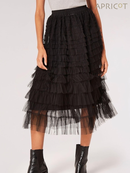 Apricot Black Tulle Layered Midi Skirt (Q69580) | £40