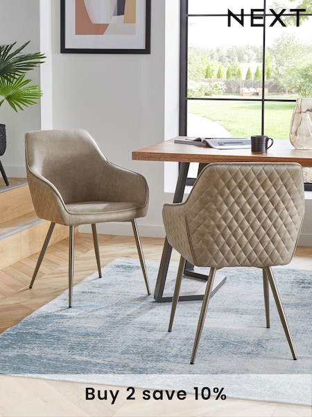 Set of 2 Monza Faux Leather Mink Brown Hamilton Bronze Effect Leg Quilted Dining Chairs (Q69855) | £340