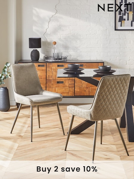 Set of 2 Monza Faux Leather Mink Brown Hamilton Bronze Effect Leg Dining Chairs (Q69856) | £290