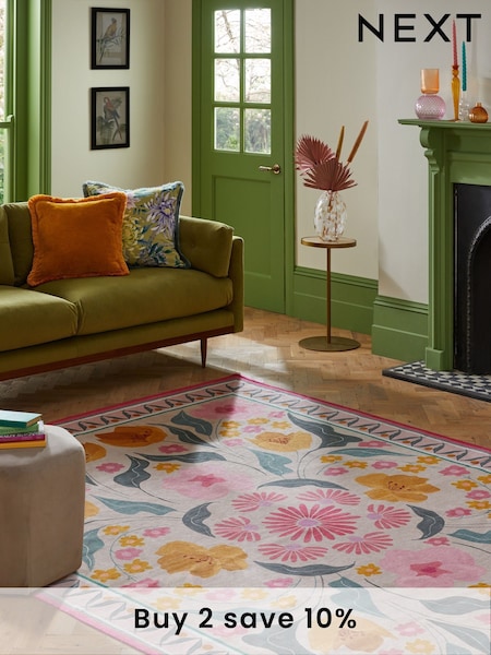 Pink Washable Bettie Floral Rug (Q70055) | £30 - £150