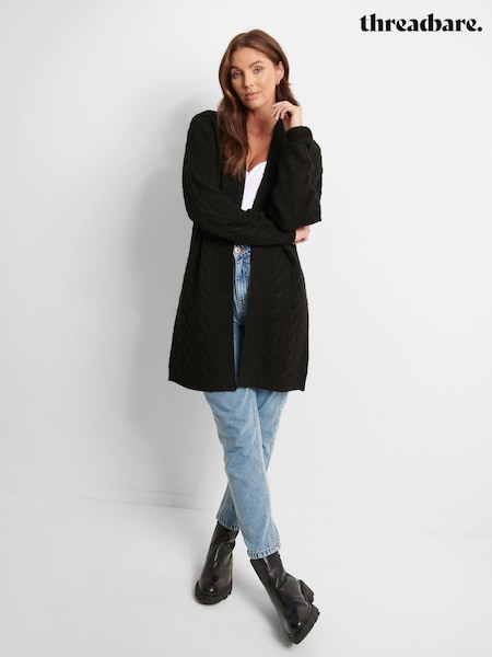 Threadbare Black Ladies Rozanna Cable Detail Cardigan (Q70350) | £26
