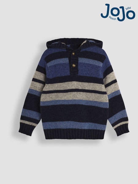 JoJo Maman Bébé Blue Striped Hooded Jumper (Q70586) | £27