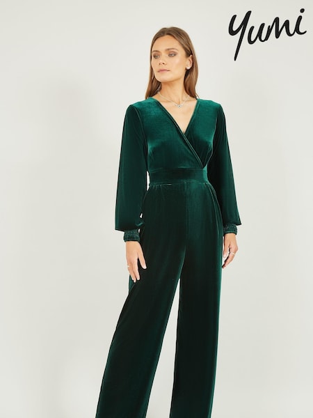 Yumi Green Velvet Long sleeve Jumpsuit (Q70699) | £65