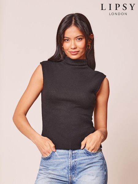 Lipsy Black Cosy High Neck Knitted Vest Top (Q70856) | £4
