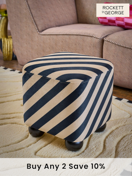 Rockett St George Studio Stripe Velvet Sand and Black The Balls Stool (Q71252) | £150