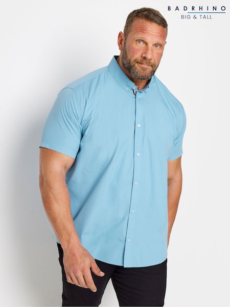 BadRhino Big & Tall Light Blue Short Sleeve 100% Cotton Poplin Shirt (Q71509) | £24