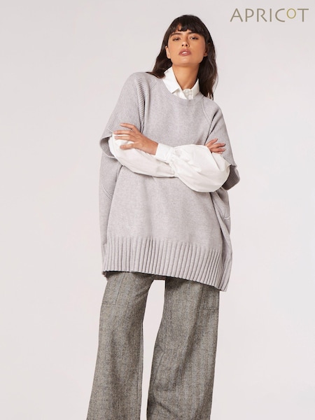 Apricot Grey Mixed Panel Oversize Poncho Jumper (Q71806) | £37