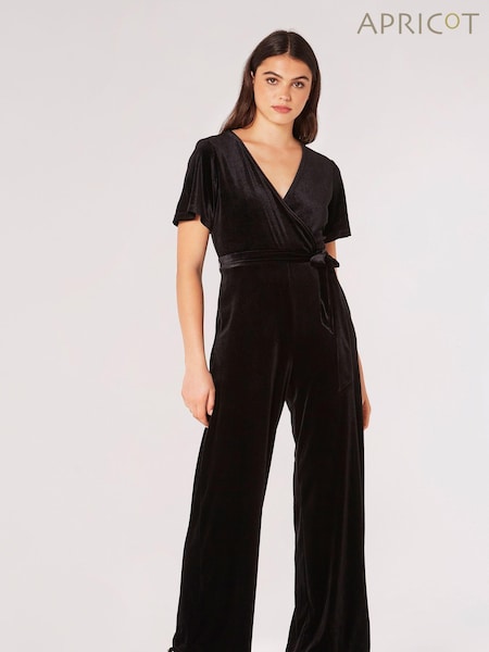 Apricot Black Angel Sleeve Velvet Wrap Jumpsuit (Q71876) | £35