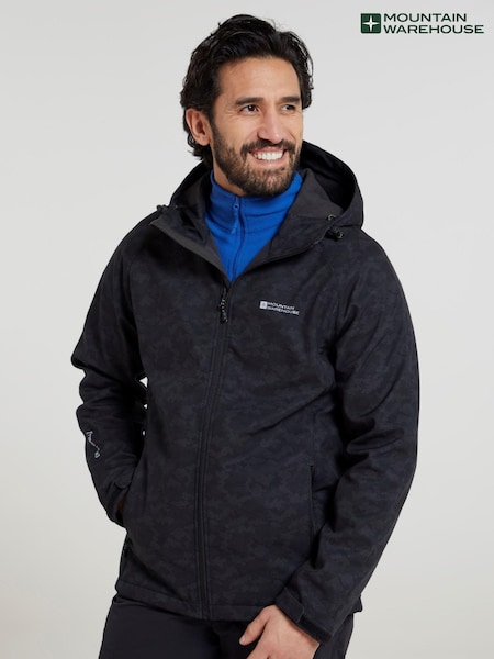 Mountain Warehouse Black Exodus Mens Showerproof Softshell Jacket (Q72000) | £64