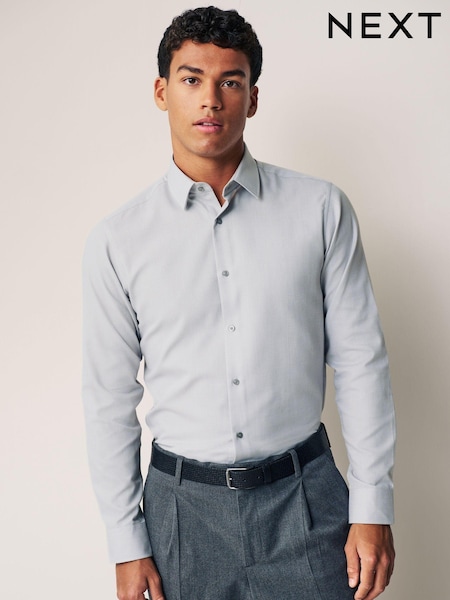 Light Grey Slim Fit Easy Care Textured Single Cuff Smart Shirt (Q73103) | £26
