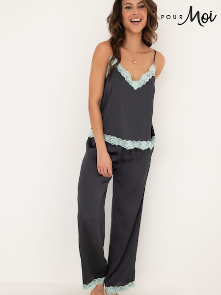Pour Moi Grey Dusk Satin Lace Cami and Trousers Pyjamas Set (Q73680) | £42