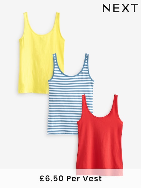 Red/Blue/Yellow Built Up Thick Strap Vests 3 Pack (Q73844) | £19.50