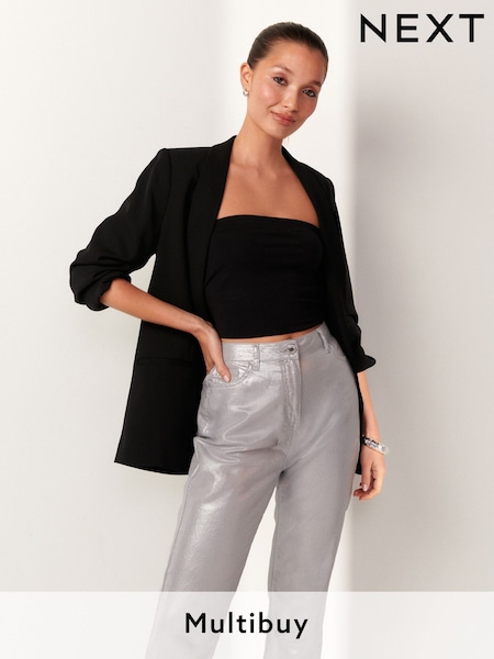 Black Shorter Length Cotton Rich Bandeau Boobtube Top (Q73869) | £7