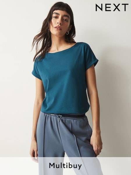Blue Teal Cap Sleeve T-Shirt Top (Q73874) | £7.50