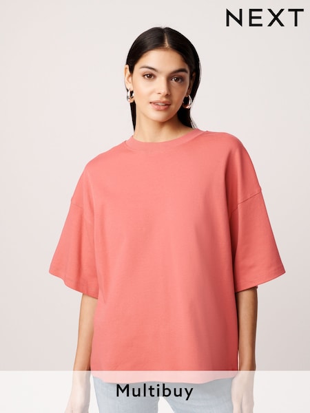 Pink Oversized Relaxed Fit Boxy Heavyweight Crew Neck T-Shirt (Q73886) | £12