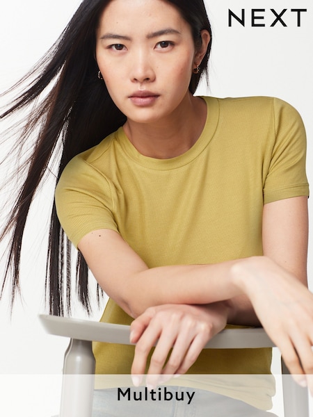 Celery Green Soft Touch Ribbed Short Sleeve T-Shirt with TENCEL™ Lyocell (Q73896) | £10.50
