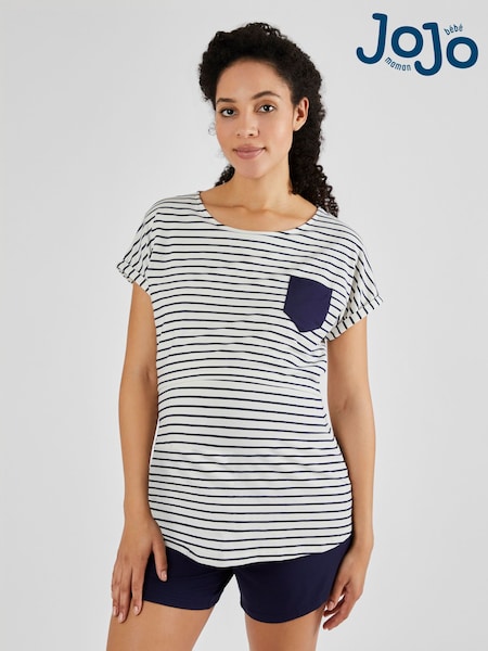 JoJo Maman Bébé Navy Maternity & Nursing Short Pyjamas Set (Q74190) | £29.50