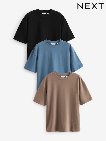 Blue/Black/Neutral Relaxed Fit Heavyweight T-Shirts 3 Pack (Q74630) | £45