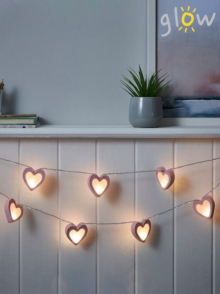 glow Pink Love Heart Wood String Lights (Q74826) | £18