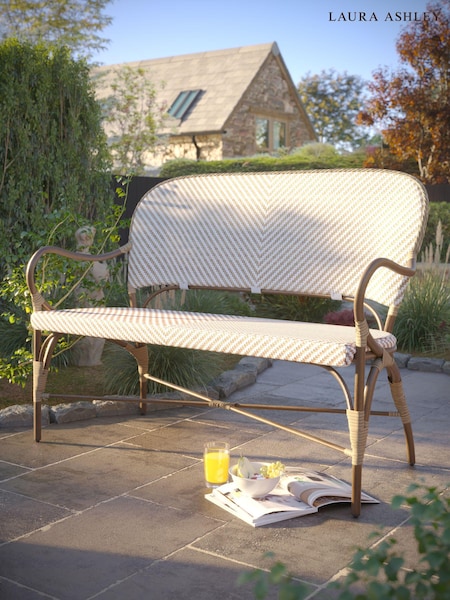 Laura Ashley Natural Riviera French Bistro Hand Woven Garden Dining Bench (Q74841) | £450