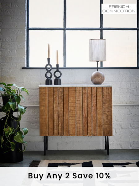 French Connection Natural Slatted and Solid Marble Top Stanton Small Sideboard (Q74849) | £499
