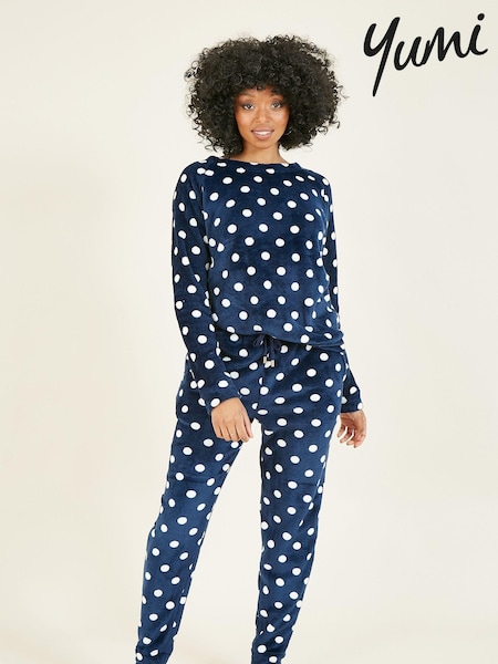 Yumi Blue Spot Super Soft Fleece Pyjamas (Q75107) | £45