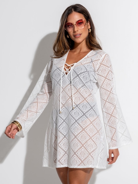 Pour Moi White Crochet Lace Long Sleeve Beach Cover-Up (Q75558) | £45