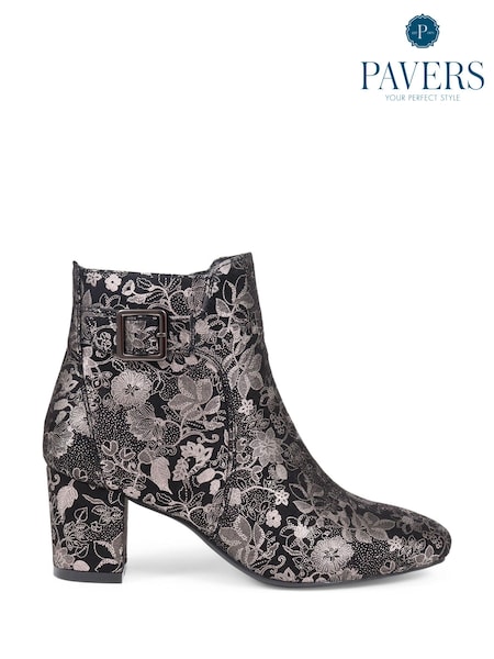 Pavers Black Pavers Heeled Floral Black Ankle Boots (Q75678) | £45