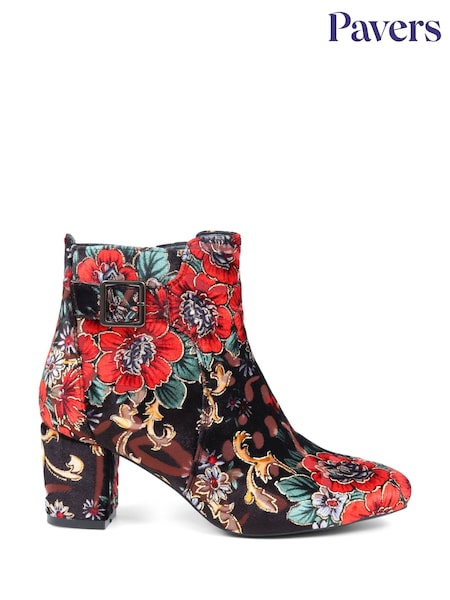 Pavers Red Pavers Heeled Floral Black Ankle Boots (Q75682) | £45