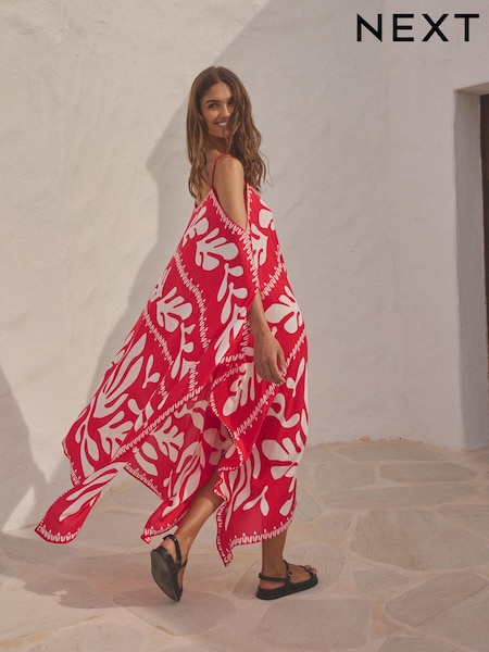 Red/Ecru Print Cold Shoulder Cover-Up (Q76519) | £34