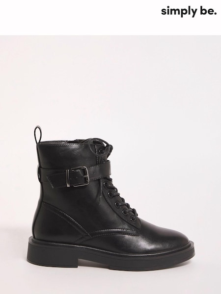 Simply Be Black Extra Wide Fit Classic Lace-Up Ankle Boots (Q76722) | £45