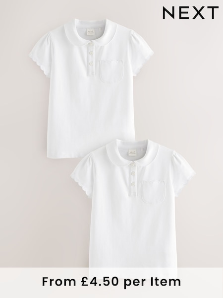 White Cotton Rich Scallop Collar School Polo Tops 2 Pack (3-16yrs) (Q76858) | £9 - £17