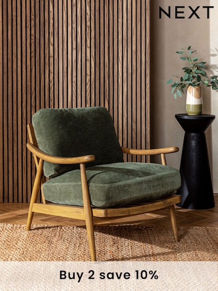 Relaxed Chenille Forest Green Bronx Frame Hampton Wooden Accent Chair (Q76934) | £325