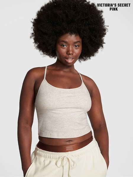 Victoria's Secret PINK Heather Oatmeal Beige Cotton Jersey Tank Top (Q76948) | £16