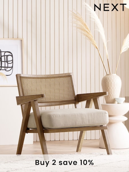 Bronx Frame, Contemporary Tweed Linen Natural Abel Wooden Rattan Accent Chair (Q76960) | £250