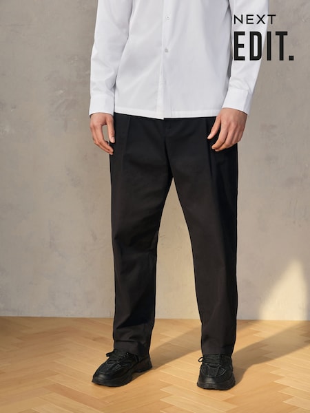 Black EDIT Wide Leg 100% Cotton Trousers (Q76983) | £40