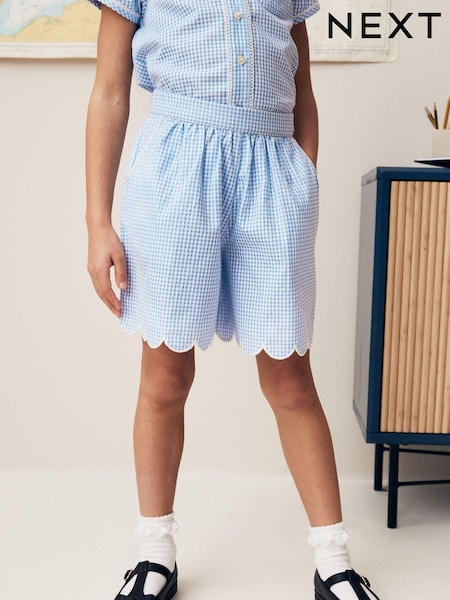Blue Pull-on Cotton Rich School Gingham Shorts (3-14yrs) (Q77076) | £6 - £11