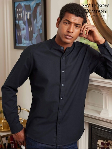 Savile Row Company Slim Fit Blue 100% Cotton Grandad Collar Shirt (Q77627) | £50