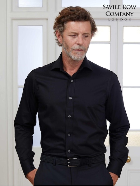 Savile Row Company Slim 100% Cotton Fine Twill Single Cuff Formal Shirt (Q77756) | £55