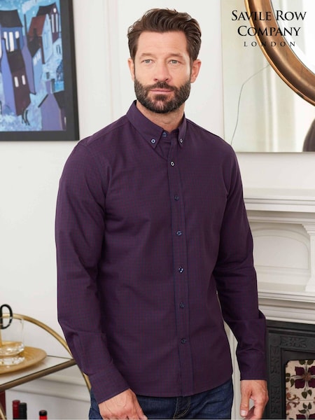 Savile Row Company Purple 100% Cotton Gingham Check Casual Oxford Shirt (Q77790) | £50