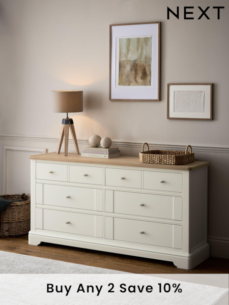 Chalk White Hampton Painted Oak Collection 6 Drawer Wide Chest of Drawers (Q78076) | £1,250