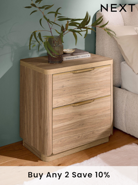 Mid Natural Arlo Arlo Oak Effect 2 Drawer Wide Bedside Table (Q78080) | £250