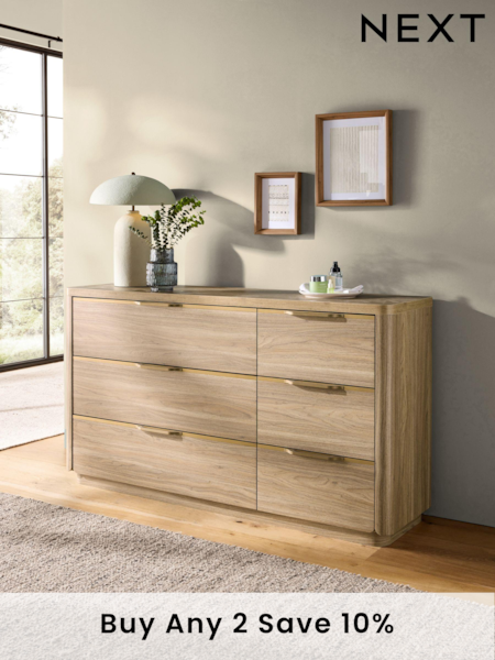 Mid Natural Arlo Oak Effect 6 Drawer Chest of Drawers (Q78096) | £525