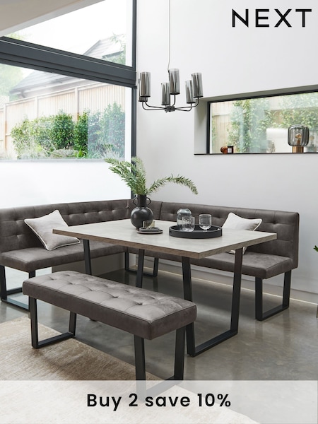 Monza Faux Leather Dark Grey Curtis Left Hand Corner Dining Table and Bench Set (Q78254) | £1,699