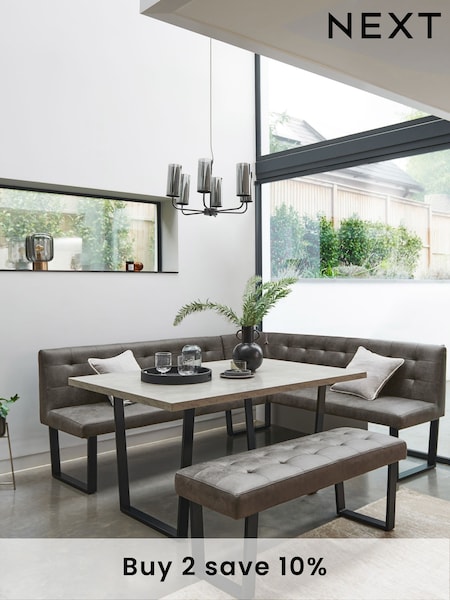 Monza Faux Leather Dark Grey Curtis Right Hand Corner Dining Table and Bench Set (Q78256) | £1,699