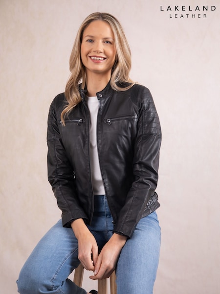 Lakeland Leather Black Buttermere Leather Racer Jacket (Q78265) | £279