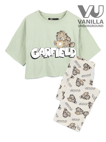 Vanilla Underground Green Garfield Long Leg Pyjamas Set (Q78541) | £28